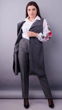 Класік. Стильний офісний костюм двійка plus size. Сірий. 485138209 фото