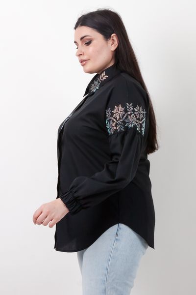 Юстина. Сорочка plus-size, декорована стразами. Чорний+хамелеон 49527842275 фото