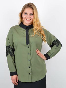 Іріда. Жіноча блузка з мереживом великий розмір. Оливка. 485142668 фото