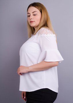 Камелія. Комбінована блуза великих розмірів. Білий. 485135862 фото