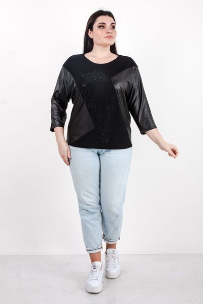Хлоя. Комбінована кофтинка plus-size. Чорний 49527842293 фото